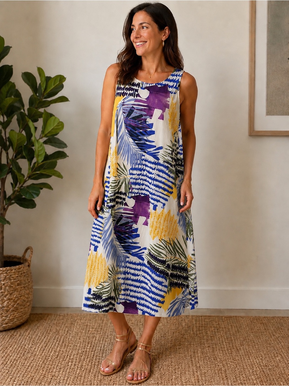 Chico’s Tie-Back Collage Print Midi Trapeze Dress NWT Size 12